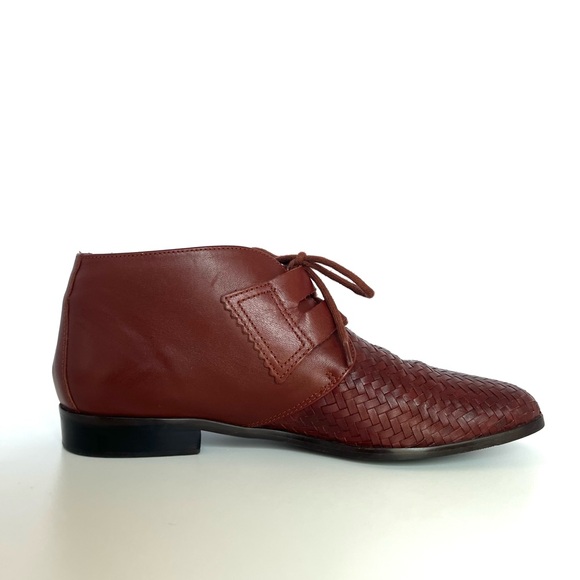 Vintage 90's Cognac Brown Woven Leather Ankle Boots Booties Pappagallo Size 8.5 - Picture 5 of 15